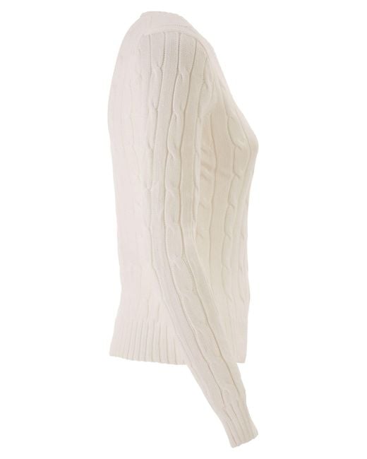 Polo Ralph Lauren White Cotton Cable Knit Jumper With V-Neck