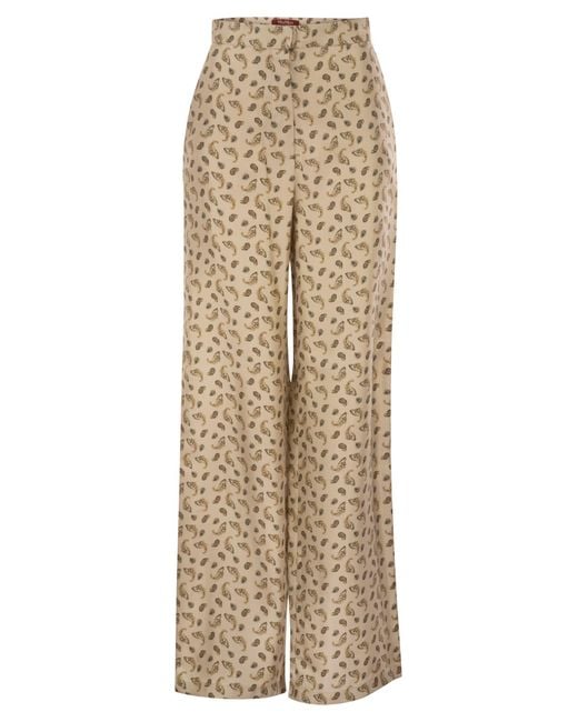 Max Mara Natural Mstfuxia – Silk Palazzo Trousers With Paisley Print