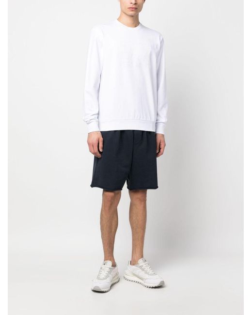EA7 White Logo-print Cotton Sweatshirt for men