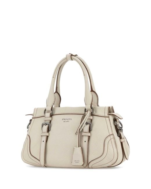 Prada Natural Ivory Leather Large Handbag