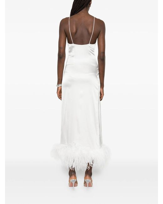 Oseree White Bridal Satin Long Dress Plumage