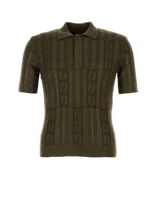 Fendi Green Wool Polo Shirt for men
