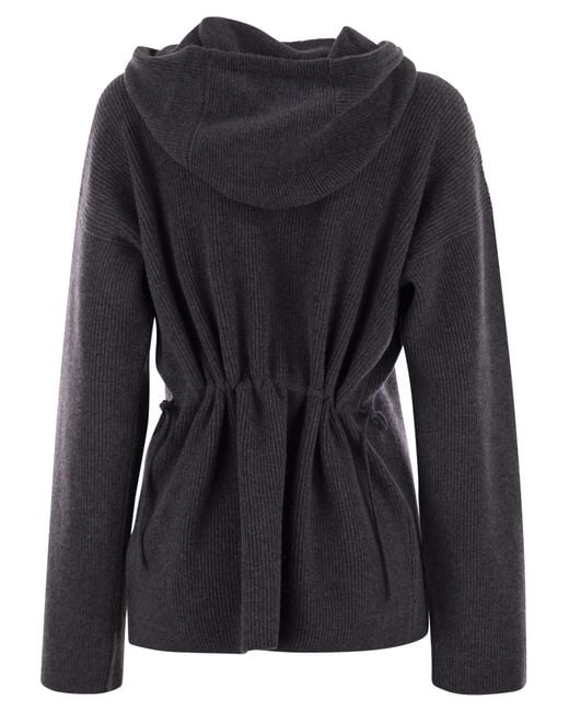 Fabiana Filippi Black English Ribbed Hooded Sweater