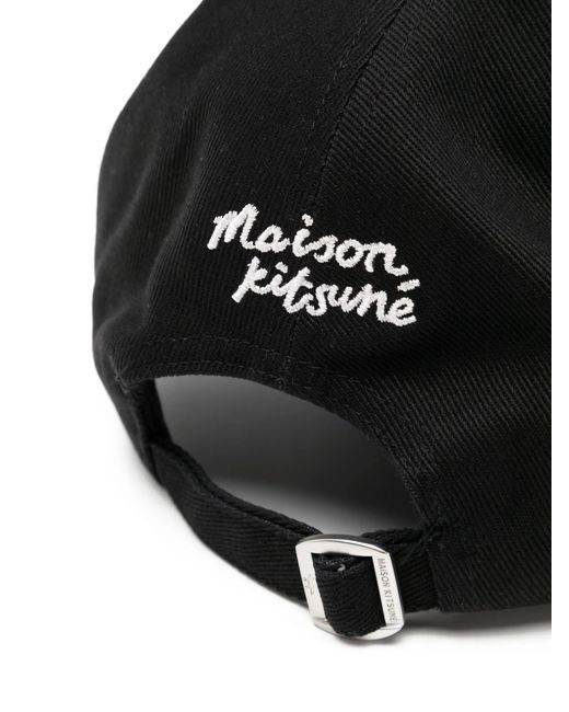 Maison Kitsuné Black Embroidered-Logo Patch Cap
