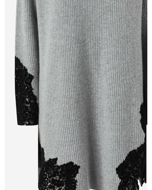 Pinko Stretch Wool Blend -jurk Met Kant in het Gray