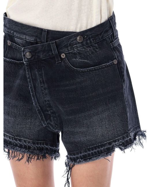 R13 Blue Crossover Denim Shorts