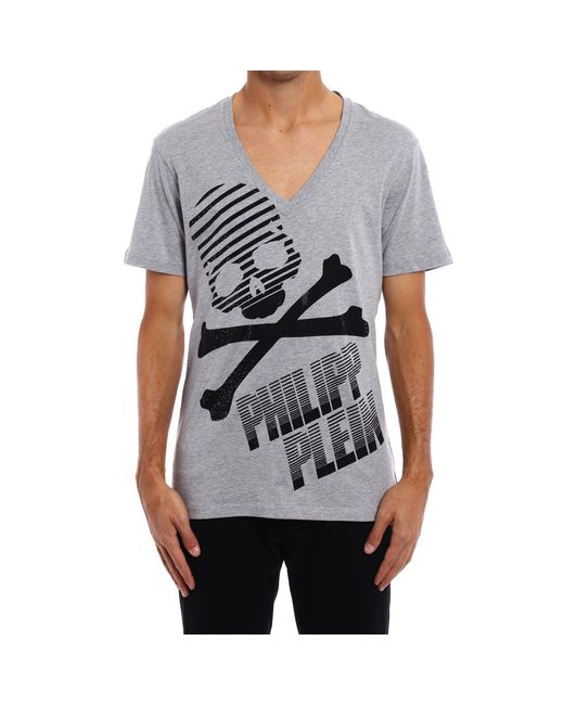 Algodón logotipo de la camiseta Philipp Plein de hombre de color Gray