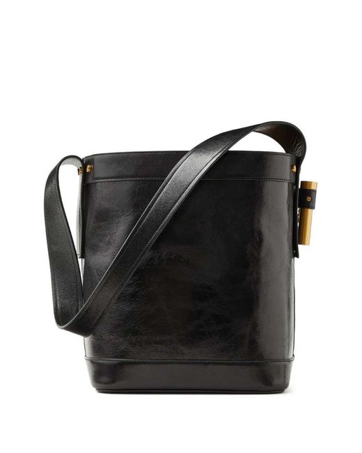 Versace Black Pivot Small Leather Bucket Bag