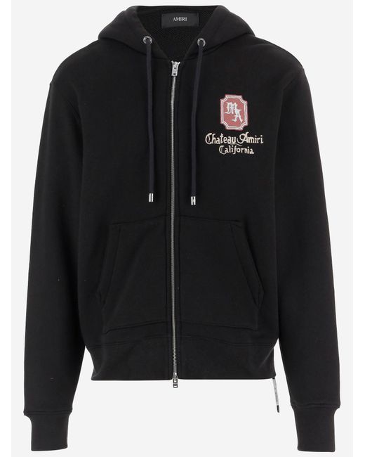 Amiri Black Cotton Hoodie With Zip for men