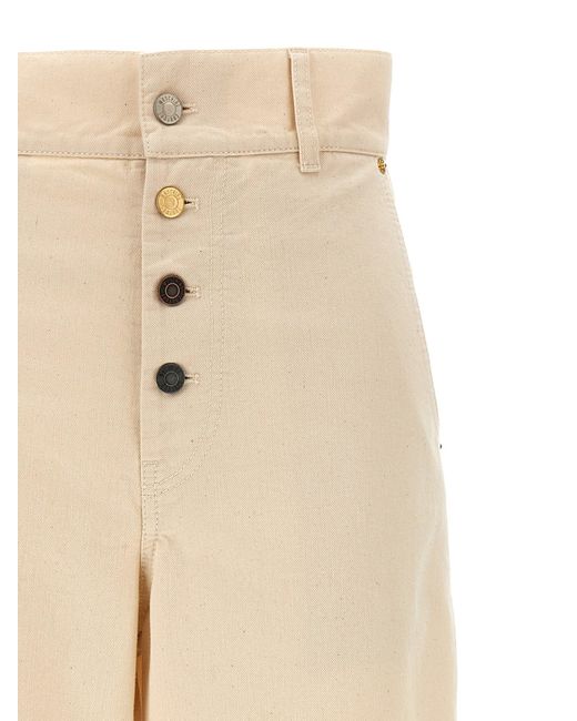 Moschino Natural Ankle-Length Cotton Gabardine Trousers With High W