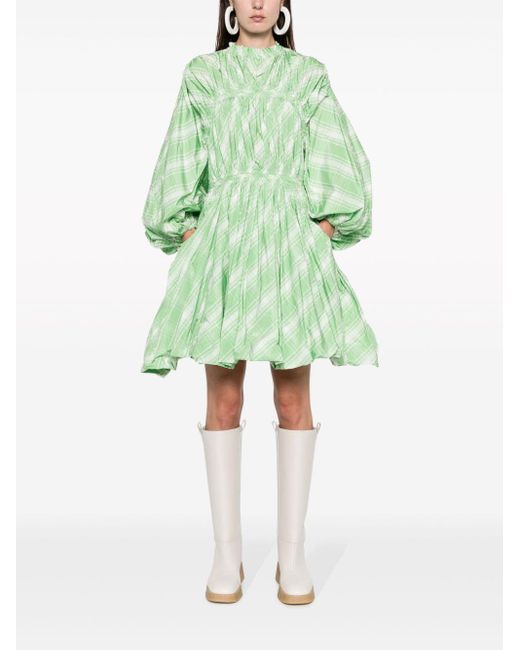 Jil Sander Green Plaid-Check Pattern Mini Dress