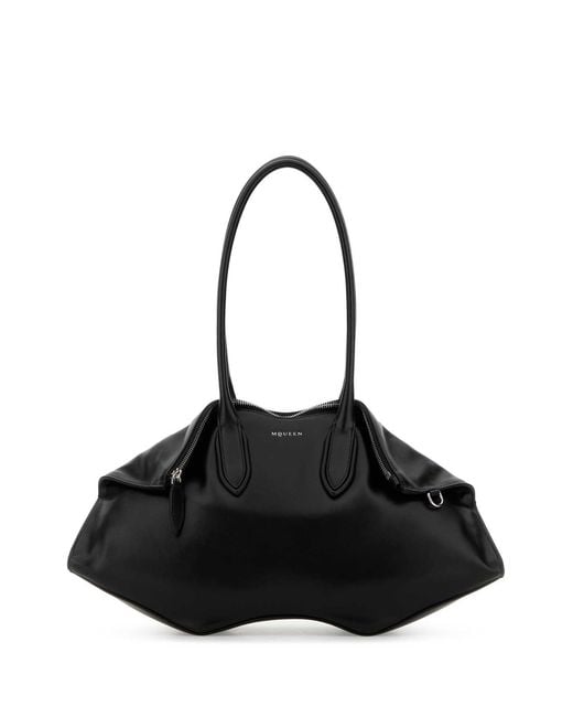 McQueen Black Leather Manta Shoulder Bag