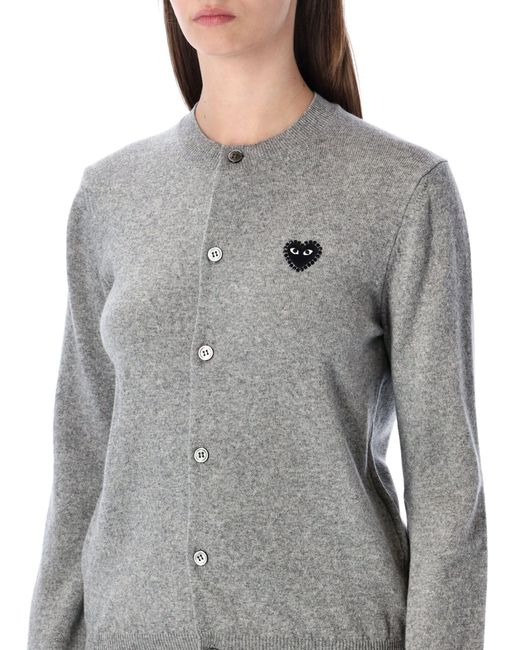 COMME DES GARÇONS PLAY Gray Wool Cardigan With Crystal Heart