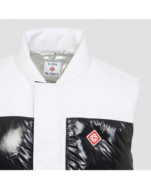 Casablanca White Color-Block Down Vest With Stand-Up Collar