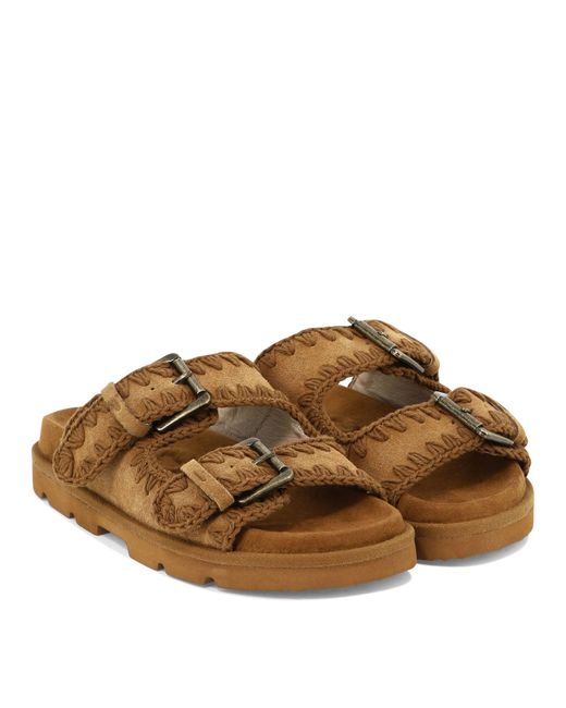 Mou Brown Double Buckle Sandals