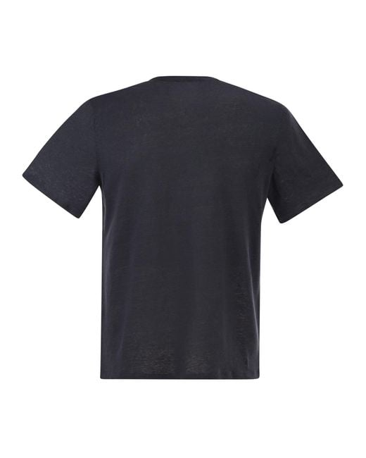 Majestic Black Stretch Linen T Shirt With Round Neckline