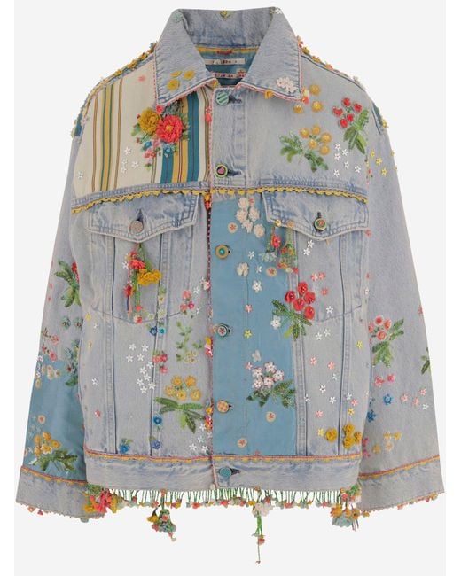 Péro Gray Denim Jacket With Floral Embroidery