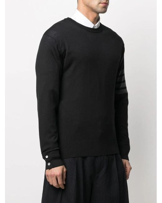 Thom Browne Black Classic Crewneck Pullover W/ Bar Stripe for men
