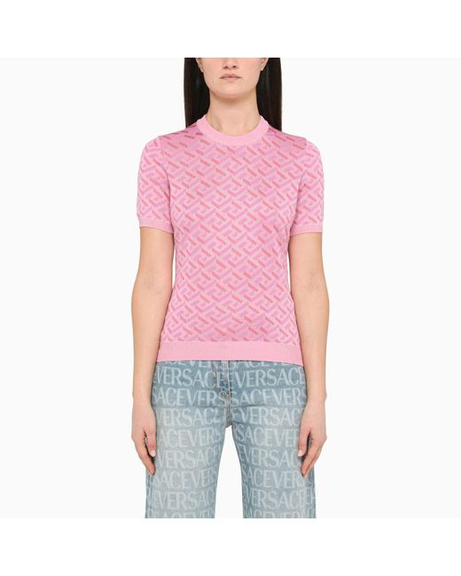 Versace La Greca Pink Jacquard Top in Red | Lyst