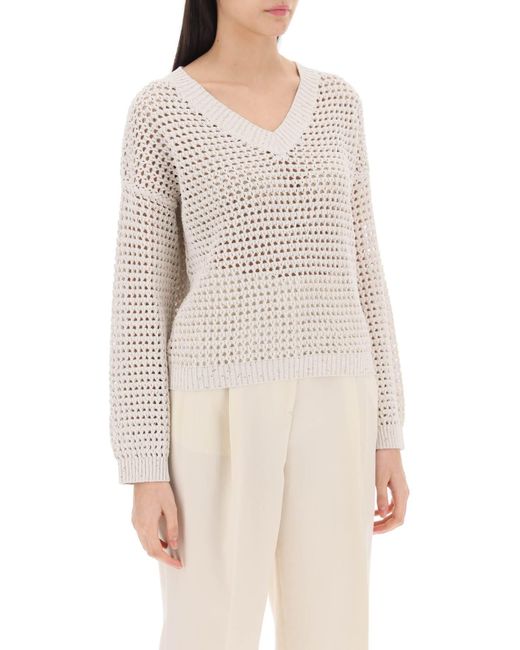 Deslumbrante neto de algodón suéter Brunello Cucinelli de color White