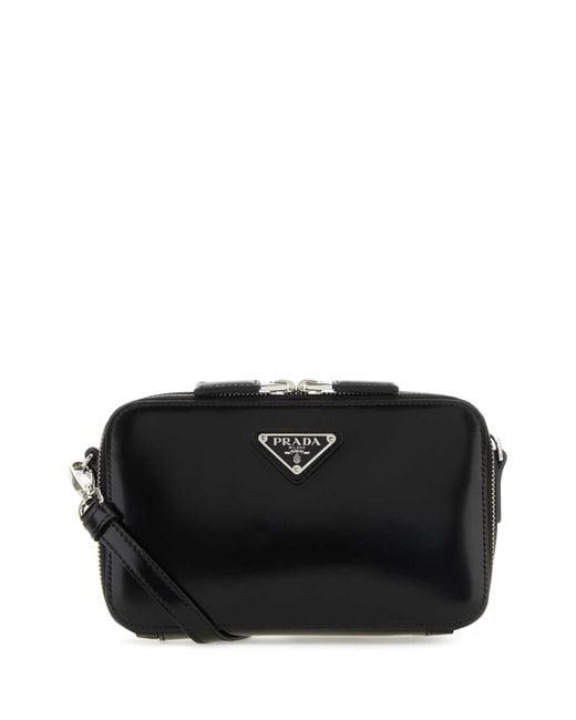 Prada Black Leather Brique Crossbody Bag for men