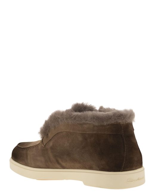 Santoni Brown Suede And Fur Desert Boot