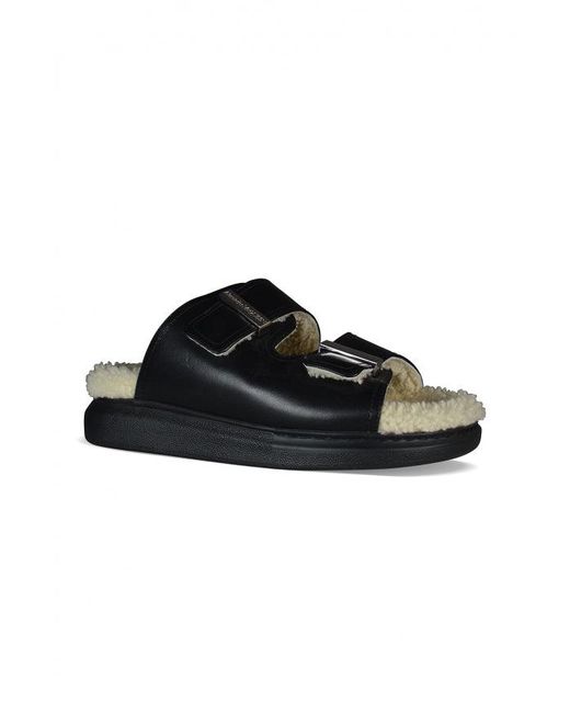 Alexander McQueen Black Shearling-Lined Slides