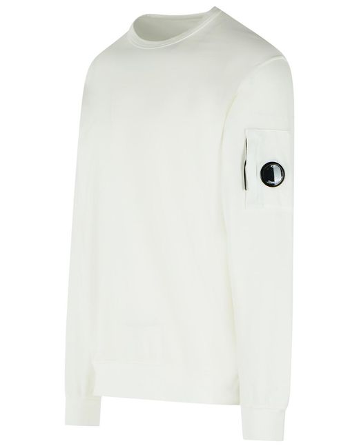 C P Company White Cotton Sweater for men