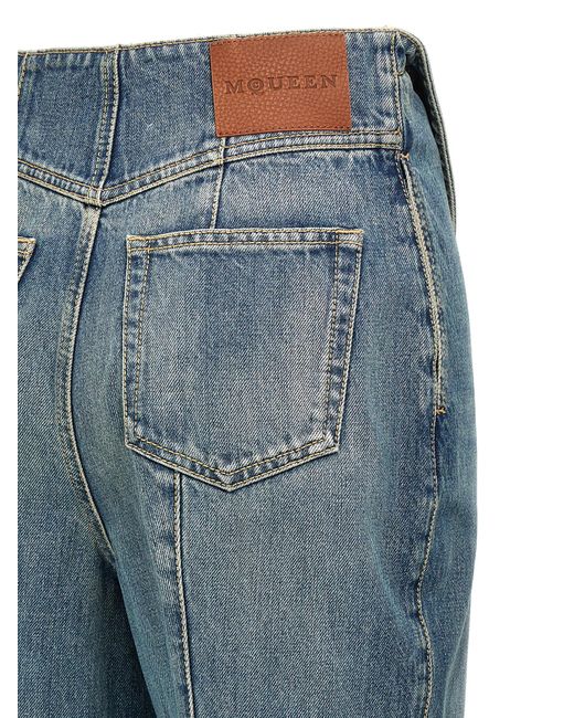 Alexander McQueen Blue High-Waisted Bootcut Denim Pants With Turn-Up Desi