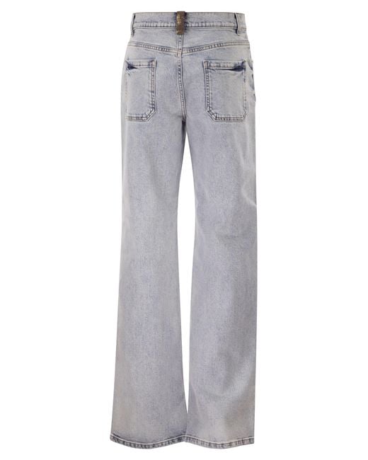 Fabiana Filippi Gray Five-Pocket Denim Trousers With Diamond Detailing