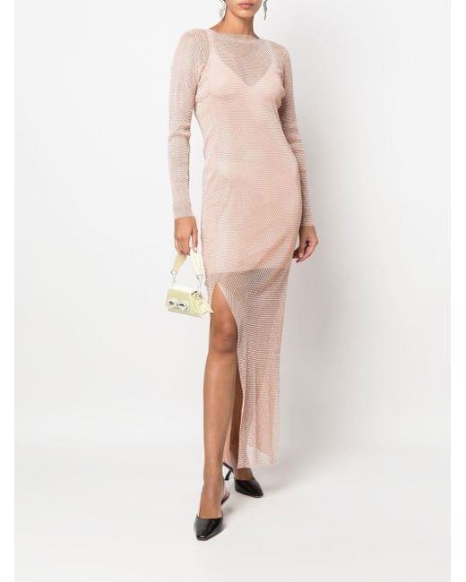 Santa Brands Pink Rhinestone-Embellished Sheer Maxi-Dress