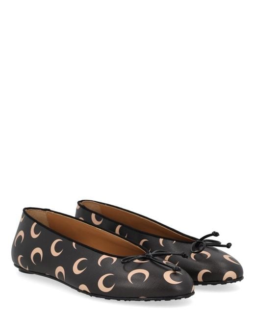 MARINE SERRE Black Leather Ballet Flats