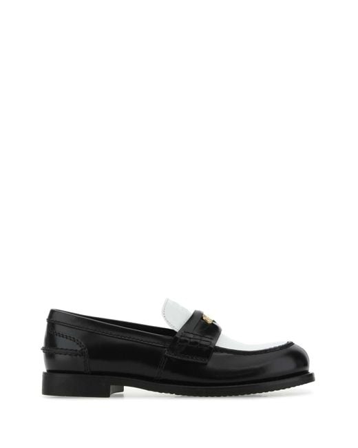 Miu Miu Black Two Tone Leather Loafers