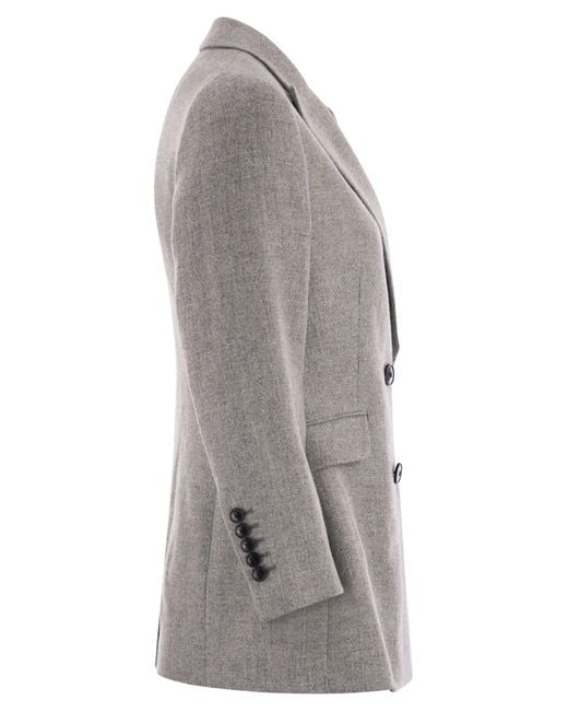 SAULINA Gray Anita Double Breasted Wool And Linen Blazer