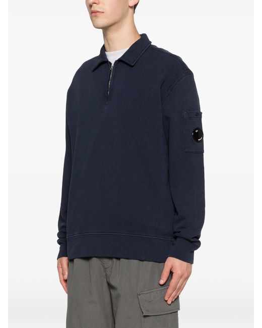 C P Company Blue Sweatshirts Polo Collar
