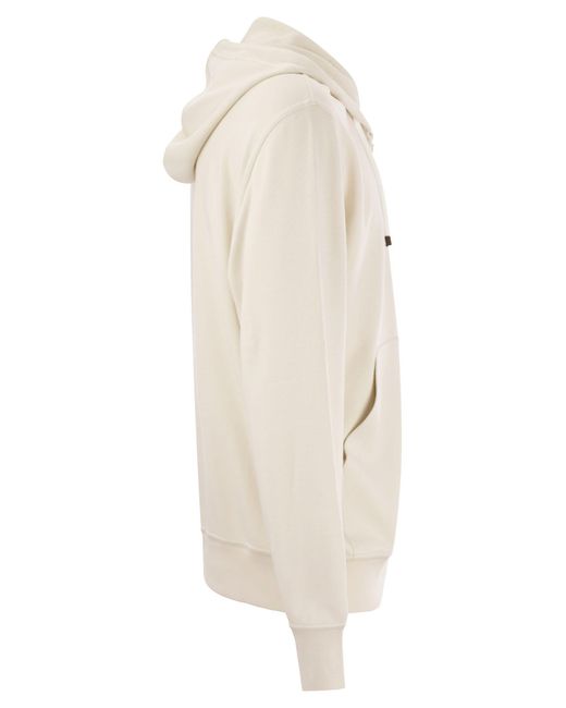 Brunello Cucinelli Natural Techno Cotton Interlock Zip-front Hooded Sweatshirt for men