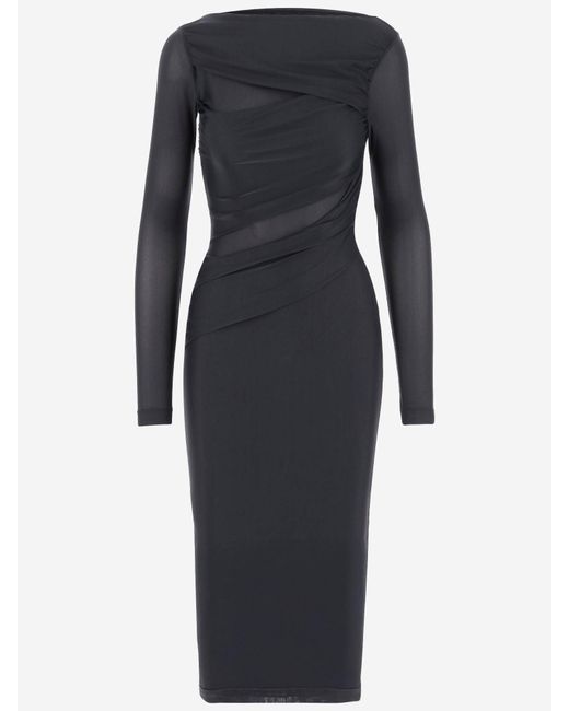 Pinko Black Stretch Jersey Langes Kleid