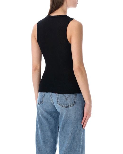 James Perse Black Cotton And Cashmere Rib Shell Top