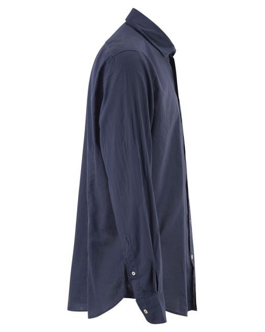 Mc2 Saint Barth Blue Cotton Poplin Shirt With Embroidered Logo for men