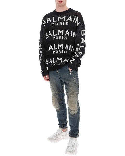 Baumwollpullover mit dem ganzen Logo Balmain pour homme en coloris Black