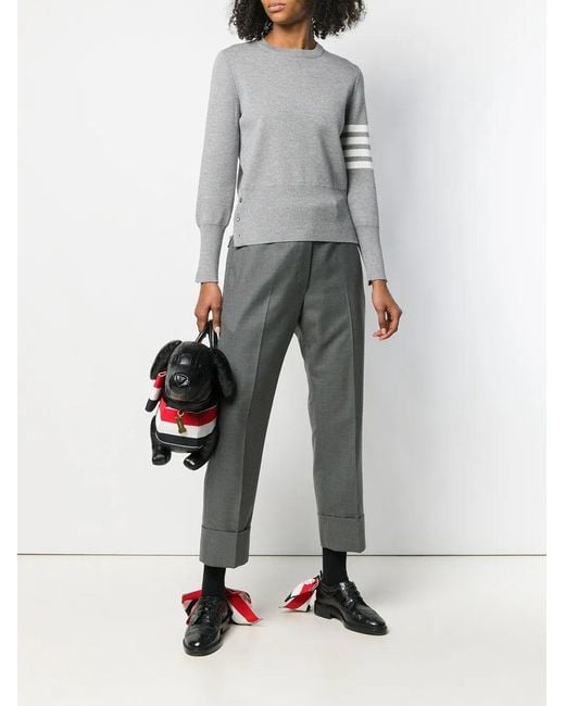 Thom Browne Gray Classic Straight Cut Wool Trousers With Turn-Ups