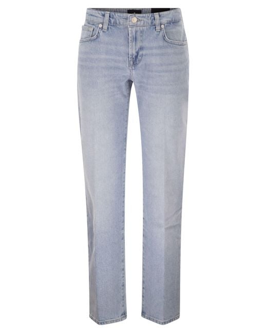 7 For All Mankind Blue Straight Fit Light Wash Vintage-Effect Denim Jeans