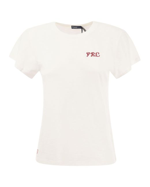 Crew Neck T-shirt avec broderie Polo Ralph Lauren en coloris White