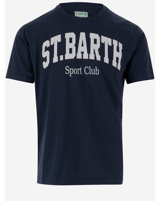 Mc2 Saint Barth Blue Cotton T Shirt With Logo Print for men