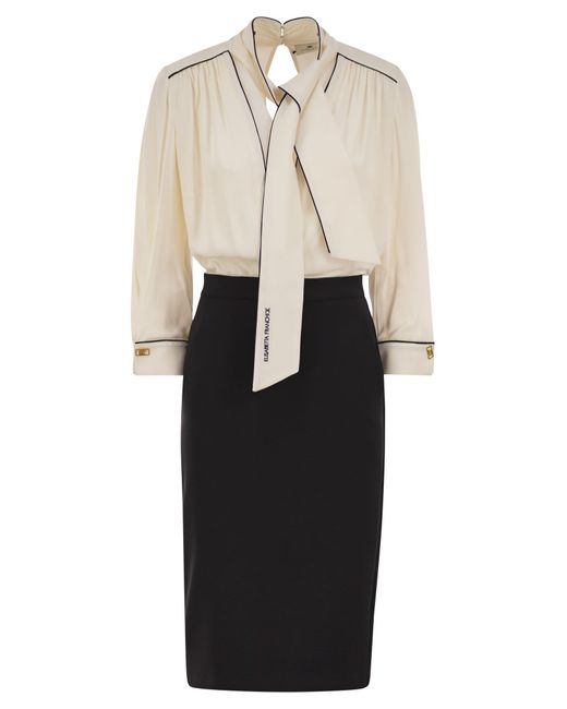 Elisabetta Franchi Georgette En Crepe -jurk Met Piping in het White
