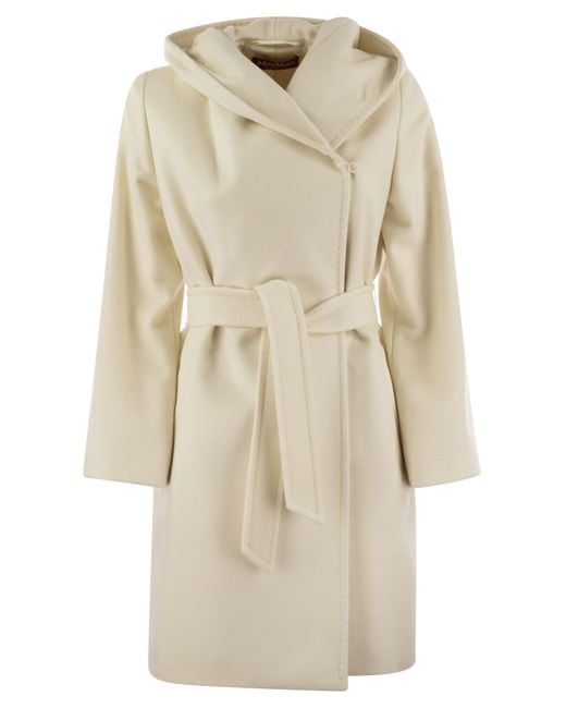 Max Mara Newmang Wollen Jas Met Kap in het Natural