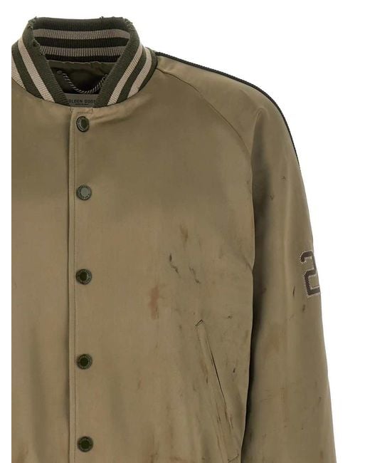 Golden Goose Deluxe Brand Green Ourney Panfilo Bomber Jacket With Satin Knit Details