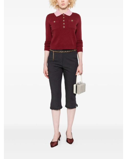 Self-Portrait Red Burgundy Contrast Collar Knit Top