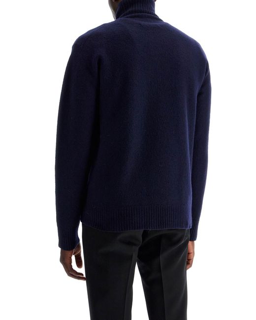 Jil Sander Blue High Neck Wool Pullover Sweater