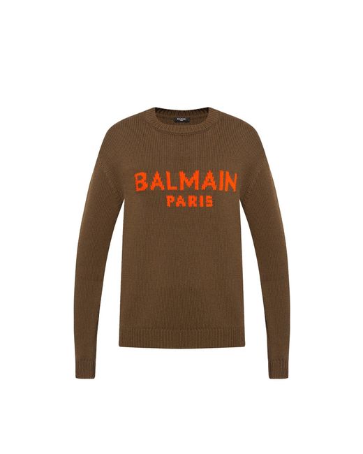 Balmain Wool Logo Sweater in het Brown voor heren